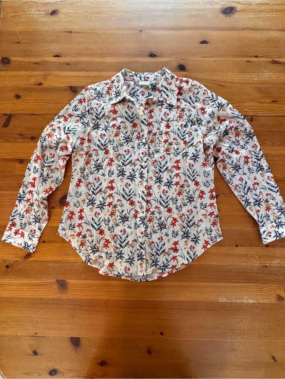 Spartina 449 Button-Down Shirt with Red & Navy Floral Print - Picture 2 of 5